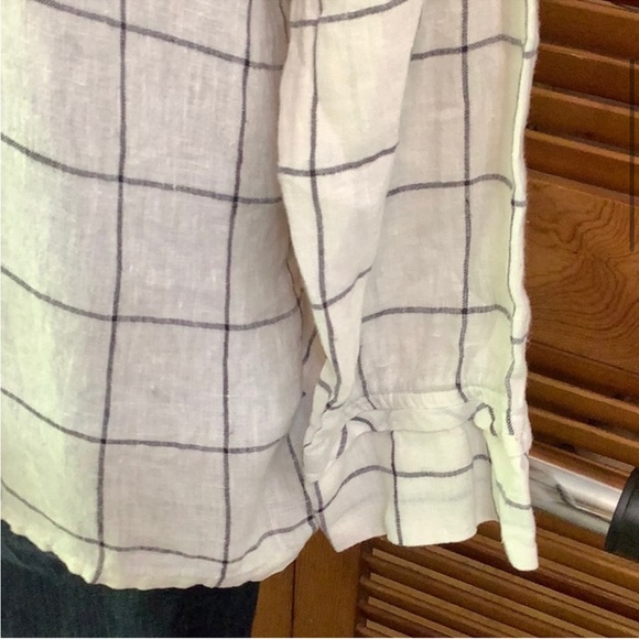 Flax Black &White Windowpane Print Button-Down Top - Picture 5 of 13